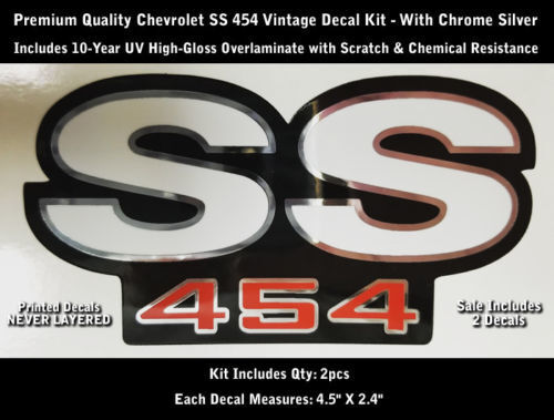 SS 454 stickerstickerset 2 stuks Camaro Chevrolet chroomomtrek 4,5