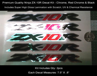 Ninja ZX10R Tail Decal Kit 2 stks 08-09 Chroom Rood Zwart 7.5 Inch 0121