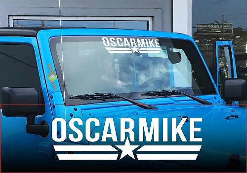 Oscar Mike voorruitbanner vinylsticker voor Jeep Wrangler