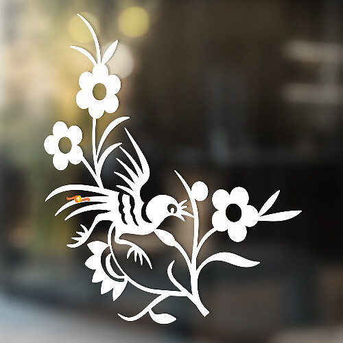 Vogel Tussen Bloemen en Takken Universele Vinyl Decal Sticker