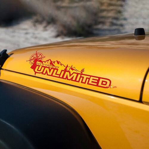 Paar Jeep Wrangler Unlimited Vinyl Hood Stickers Decals berg compas
 1