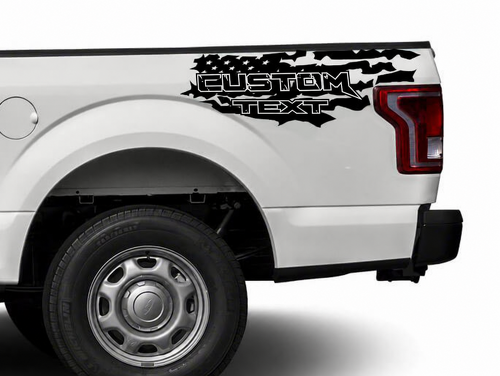 CUSTOM TEXT Distressed USA Flag Bed Stripe Pair Laadbakzijde Vinylsticker voor Ford F-150 Raptor