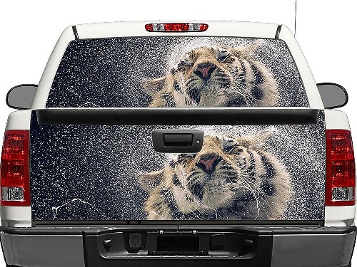Tiger en Splash Water achterruit- of achterklep vinylsticker voor trucks