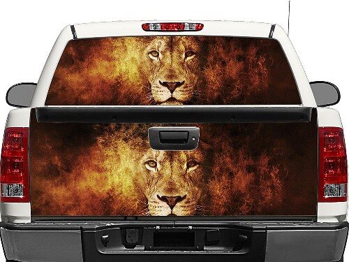 leeuw in vlammen Achterruit OF achterklep Decal Sticker Pick-up Truck SUV Car