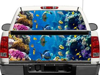 Tropische vissen onderwater zee oceaan sealife achterruit of achterklep sticker sticker pick-up truck SUV auto