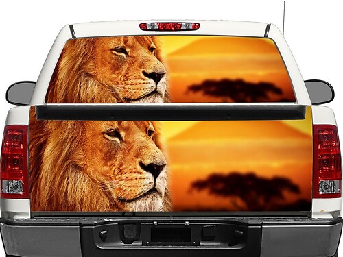 Leeuw en Landschap Achterruit- of Achterklep Vinylstickers voor Pick-up Trucks SUV's