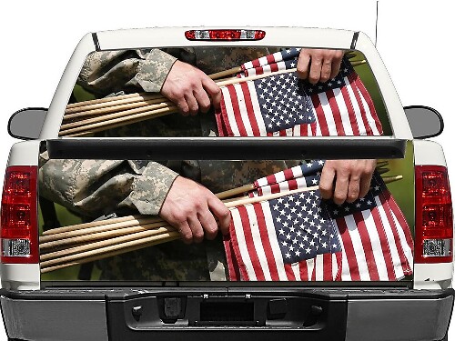 Amerikaanse vlag militaire stijl achterraam- of achterklepsticker voor pickuptruck
