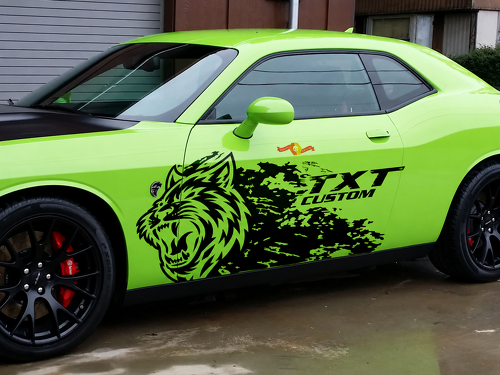 SRT Hellcat Stijl Grunge Splash TXT CUSTOM Set Zijkant Vinyl Decal Sticker voor Dodge Challenger
