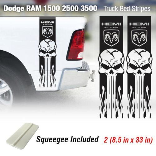 Skull & Flame Strepen Vinyl Sticker voor Dodge Ram 1500