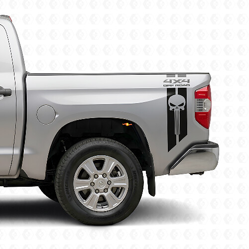 4x4 Off Road Punisher Skull Achterkant Zijvinyl Sticker Set voor Toyota Tacoma Tundra_1