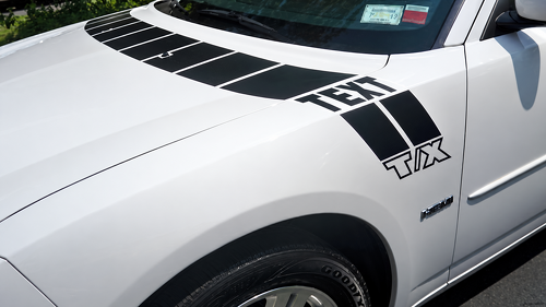 TEXT T/X Gesegmenteerde Cowl Stripe Set Motorkap Voorspatbord Vinyl Decal Sticker voor Dodge Charger 2005-2010