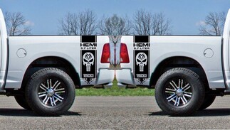 2x Dodge Hemi 5.7 liter Ram 1500 Bedzijde Vinyl Decals grafische rallystreep