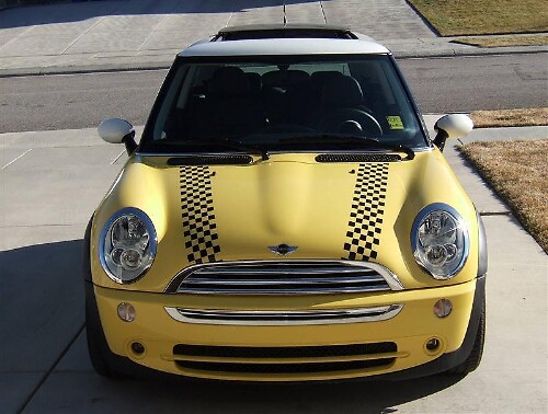 Zwart-wit geruite motorkapstrepen vinylstickers voor Mini Cooper 2002-2004