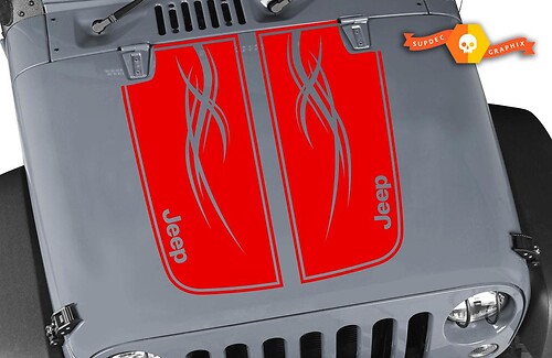 Dubbele Strepen met Tribaal Patroon Motorkap Vinyl Sticker voor Jeep Wrangler 1997-2017