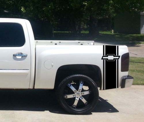 Aangepaste Truck Chevrolet Bow Tie Bed Stripe Sticker Decal Set van (2) voor Chevy Pickup 2024
