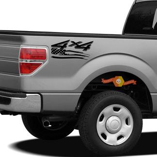 4x4 Off Road US Flag Truck Bed Decal Set GLOSS BLACK voor Ford F-150 Super Duty