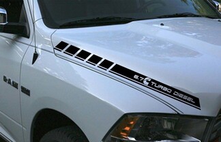 Dodge Ram 2 vinyl motorkap strepen 6.7L turbo diesel stickers Hemi Mopar Graphics Rt Now