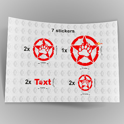 7x Jeep Bear Claw STAR Decal stickers motorkap deurspatbord TJ JK CJ YJ JL rubicon