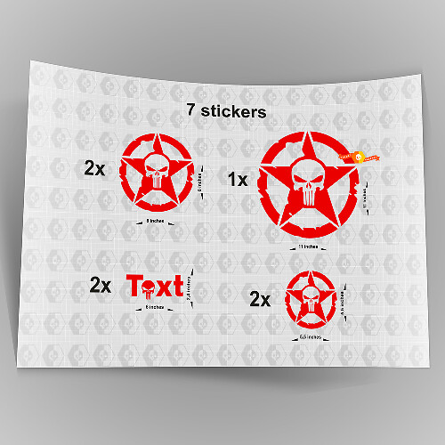 7x Jeep Punisher STAR Decal stickers kap deur spatbord TJ JK CJ YJ JL rubicon 1