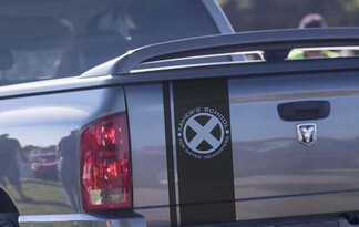 Hemi Dodge Ram vinyl achterklep streep X-Men Xavier School logo Comics superhelden