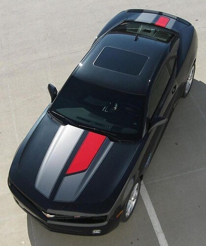 45th Anniversary Style Asymmetric Rally Stripe Kit — Vinylsticker (motorkap, kofferdeksel, achterspoiler) voor Chevrolet Camaro RS 2011-2013