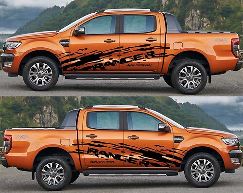 2X Ford Ranger WIldtrack grote zijvinylstickers grafische sticker 2015-2019