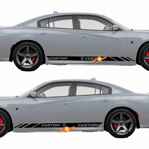 Hellcat Style CUSTOM Rocker Stripe Pair — Vinylsticker (dorpel) voor Dodge Charger 2011-2017