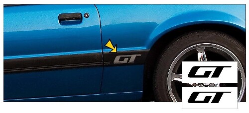 GT-logo kwartpaneel vinyl decalset voor Musclecar Musclecarmodel GT 1985-1986