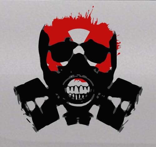 Biohazard Zombie Schedel Gasmasker Vinyl Sticker