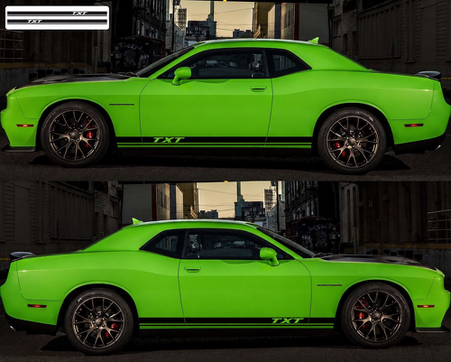 TXT Twin Rocker Stripe Paar Rocker Panel Vinyl Decal Sticker voor Dodge Challenger 2009-2018
