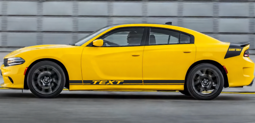 Hemi TEXT Dual Stripes — Vinylsticker (dorpel) voor Dodge Charger 2011-2018
