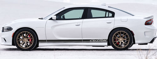 CUSTOM Cursive Twin Rocker Stripe Pair Dorpel Vinylsticker voor Dodge Charger