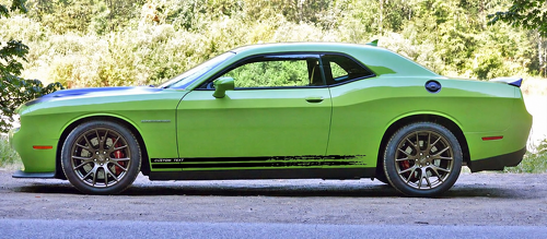 CUSTOM TEXT Dual Torn Rocker Stripes Dorpel Vinylsticker voor Dodge Challenger