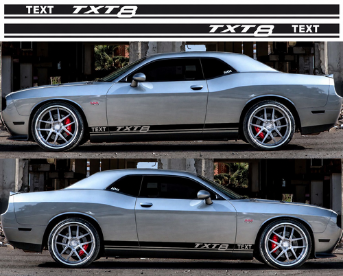 TEXT TXT8 Twin Rocker Stripe Set Rocker Panel Vinyl Sticker voor Dodge Challenger 2009-2018