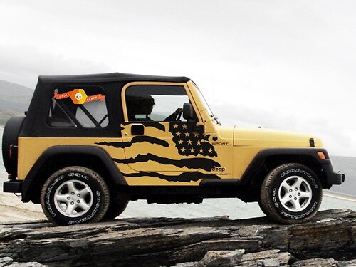 Versleten Amerikaanse Vlag Zijvinylsticker voor Jeep Wrangler 1999-2006