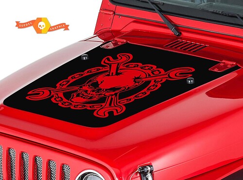 Mechanic Skull Sleutel Motorkap Vinyl Decal Sticker voor Jeep Wrangler 1999-2006