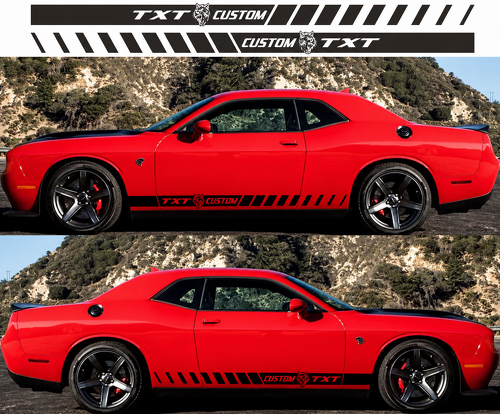 TXT CUSTOM Cat Rally Stripes — Vinylsticker (zijkant) voor Dodge Challenger SRT, Hellcat 2009-2018