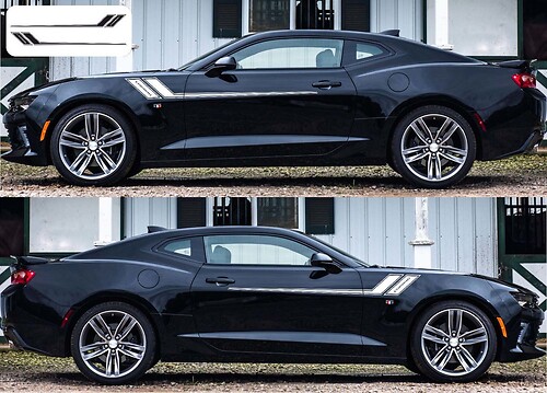 2x Chevy Camaro Hockey 2016 -2018 vinylstickers aan de zijkant, grafische rallystreep

