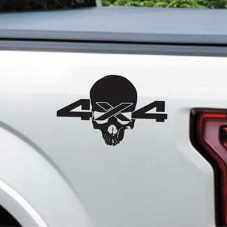 (2X) Skull 4 X4 Logo Decal Vinyl Sticker Truck Bed Coal Roller Voor Dodge Ram 1500