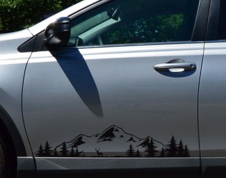 Bergen en bosdeursticker, aangepaste vinylkunststicker voor auto's, campers, campers, aanhangwagens, vrachtwagens Pacific Northwest Nature Scene