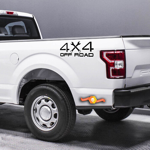 (2X) 4X 4 Off Road Truck Bed Decal Vinyl Sticker Moersleutel Opgeheven Truck Kolen Roller
