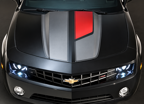 45th Anniversary Style Asymmetric Rally Stripe Kit — Vinylsticker (motorkap, kofferdeksel) voor Chevrolet Camaro 2010-2024
