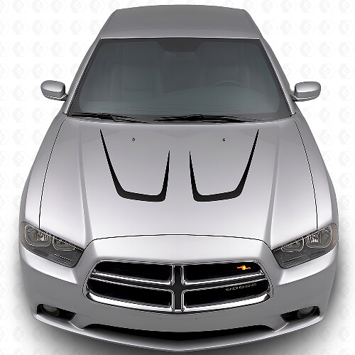 Twin gevederde motorkapstreep vinyl decalset voor Dodge Charger 2011-2014_1