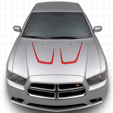 Twin gevederde motorkapstreep vinyl decalset voor Dodge Charger 2011-2014_3