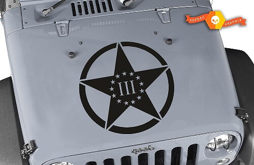 3 Percenters Military Star Hood Vinyl Sticker voor Jeep Wrangler