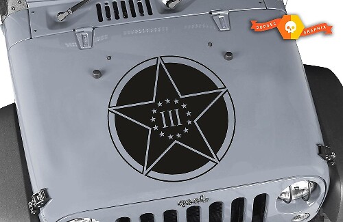3 Percenters Military Star Blackout Capuchon Vinyl Sticker voor Jeep Wrangler