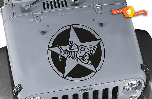 Oscar Mike Fish Skeleton Military Star Hood Sticker voor Jeep Wrangler