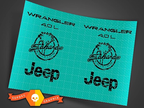 Jeep Wrangler Sahara 4.0 TJ spatbordlogo's versleten 1997 -2006