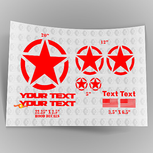 Jeep Wrangler Oscar Mike-stijl militaire sterstickerset + motorkapstickers
