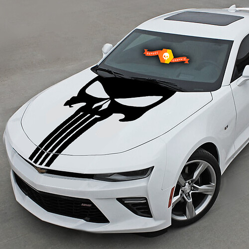 Chevrolet Camaro 2016-2018 Punisher stijl schedel Hood sticker sticker streep
